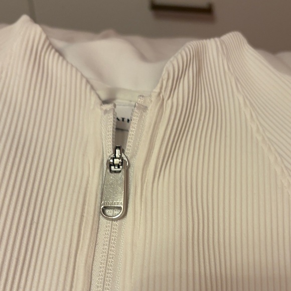 Athleta Women's Cream Ribbed Bomber Jacket - Picture 7 of 11